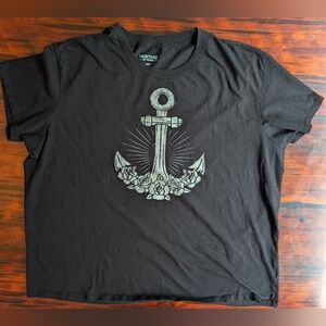 Torrid Heritage Size 00 Black Anchor Graphic Tee